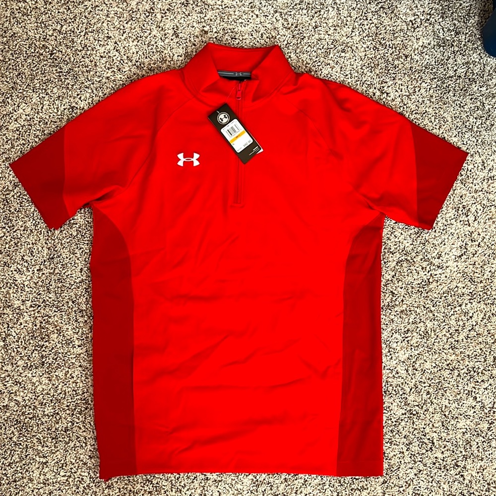 Under Armour Mens Squad Short Sleeve  1/4 Zip Pullover Red Small